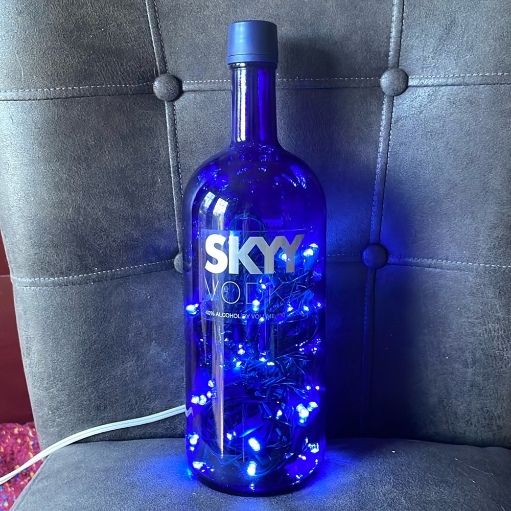 SKYY Vodka 1.75L Bottle With Plug-In LED Light String (Upcycled)